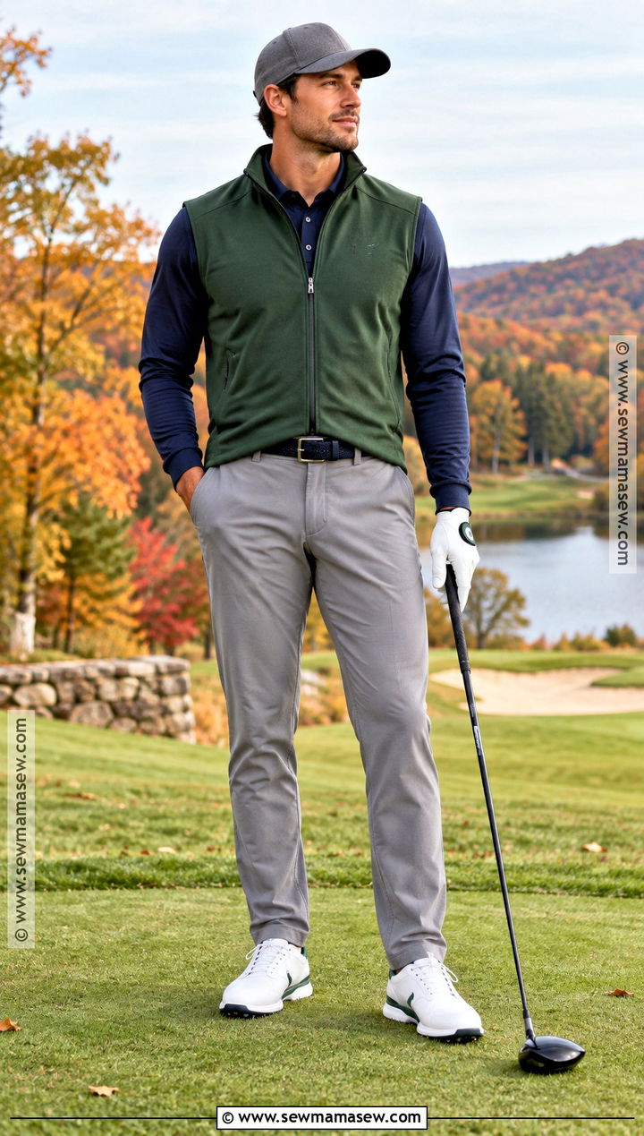 Forest Green Vest Fall Golf Outfit - 20 fall golf outfits for men