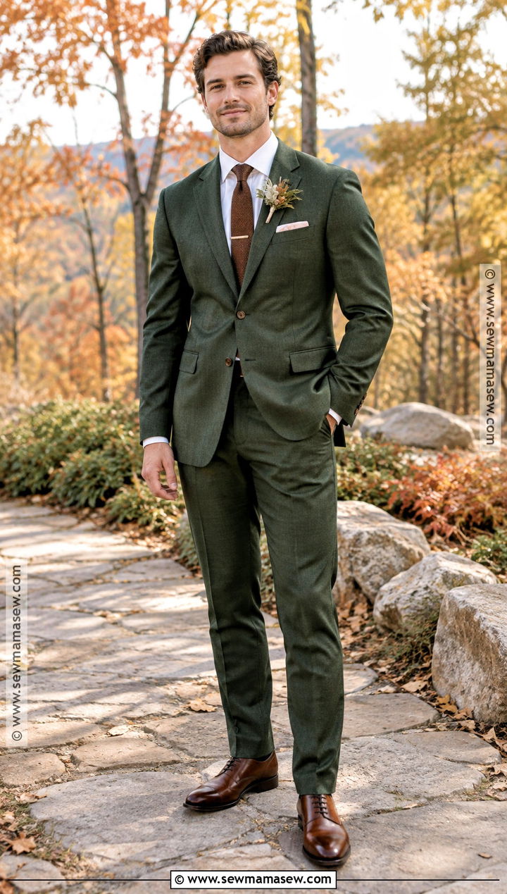Forest Green Wool Fall Groom Suit - 15 fall groom outfit ideas