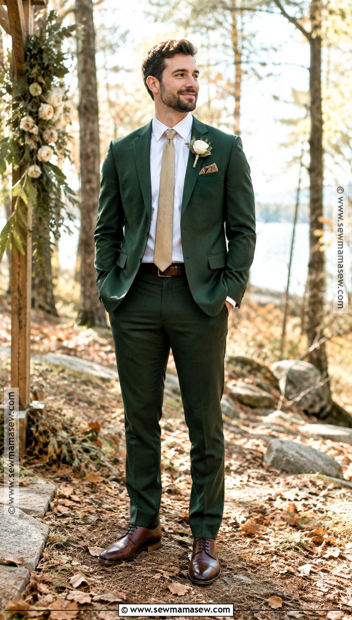 Forest Green Wool Fall Wedding Suit - 20 fall wedding suits groom attire ideas