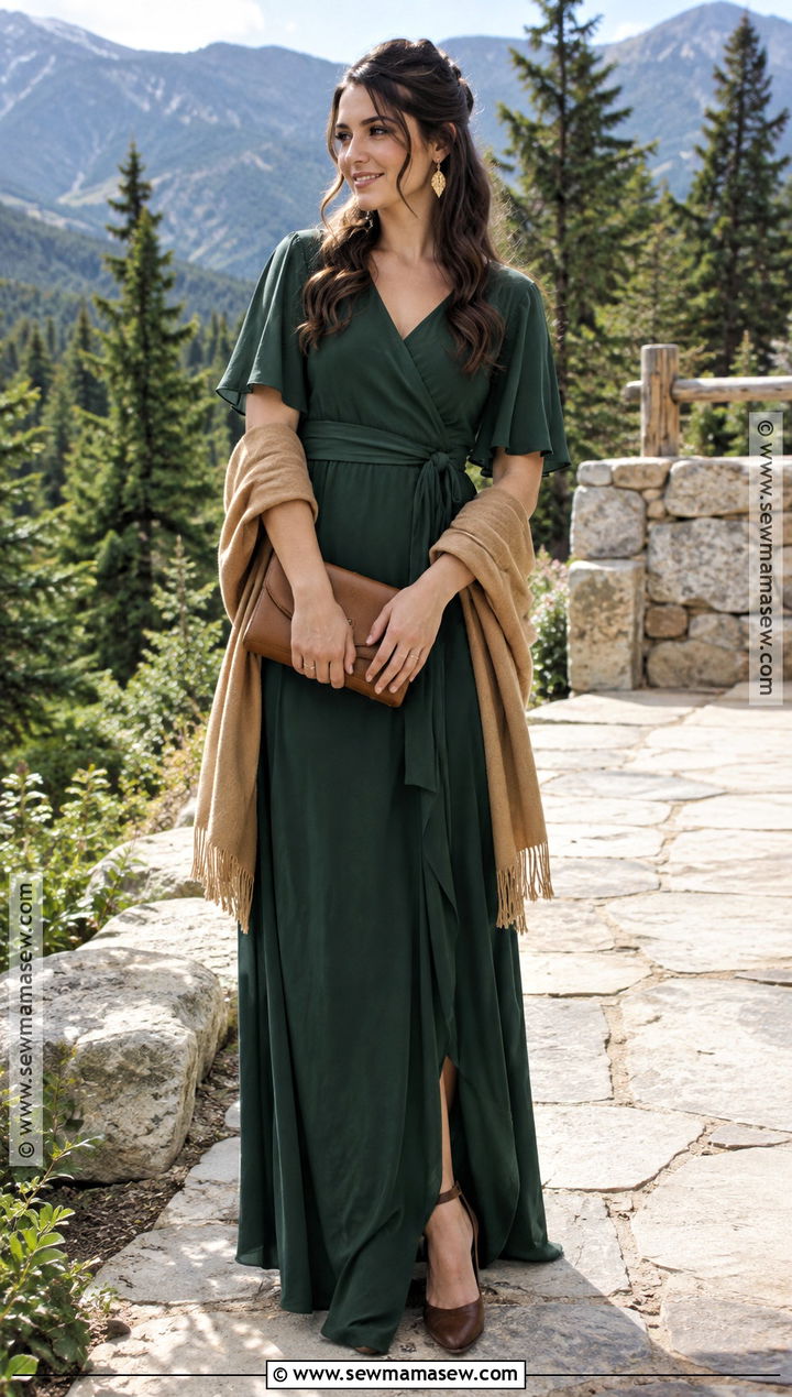 Forest Green Wrap Bridesmaid Dress - 15 Fall Mountain Bridesmaid Dresses