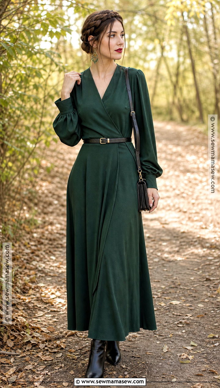 Forest Green Wrap Dress Witch Outfit - 50 witch outfit ideas
