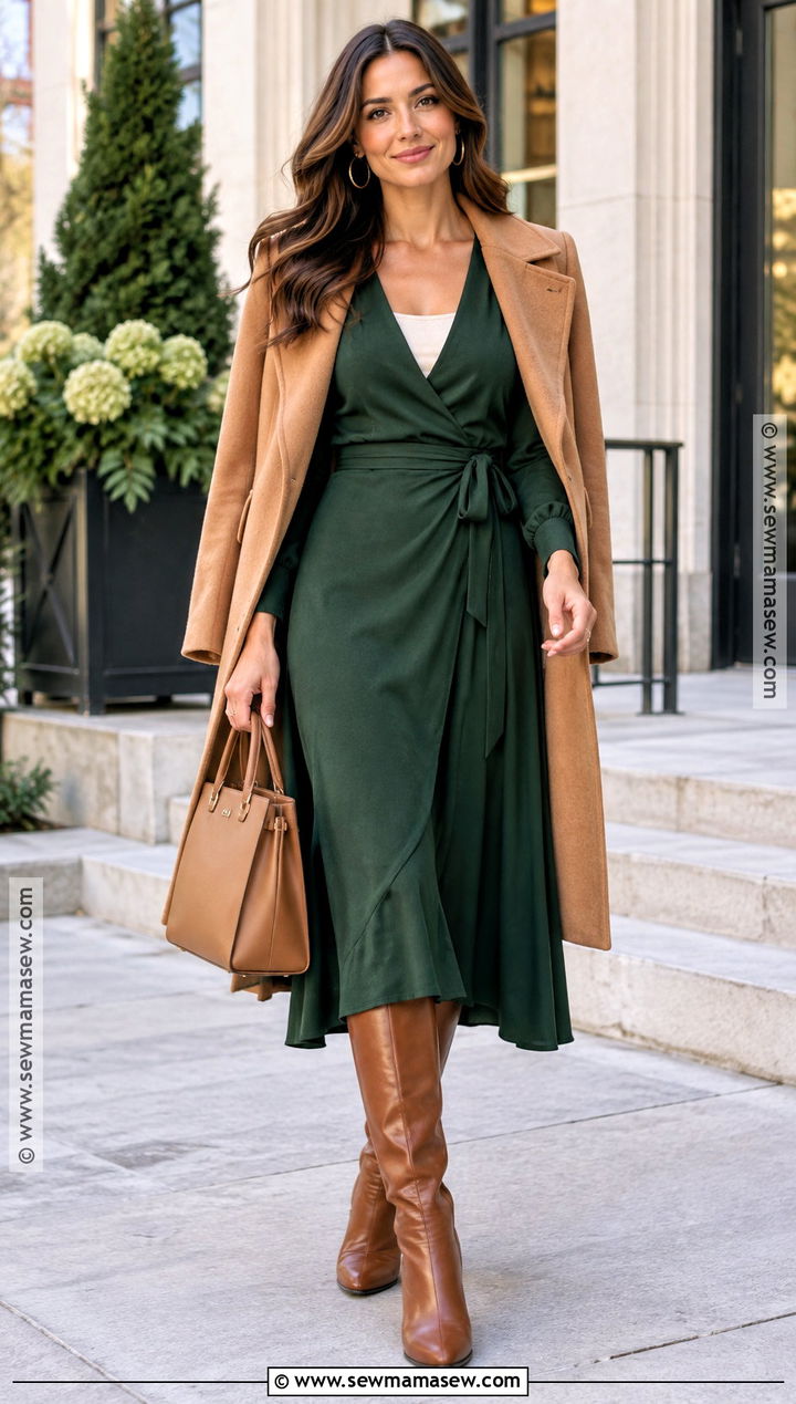 Forest Green Wrap Fall Dress - 20 fall fashion dresses
