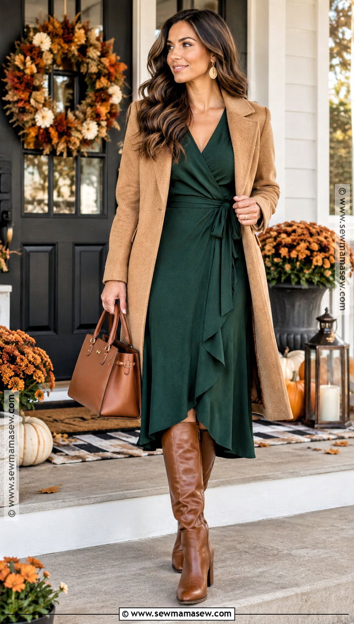 Forest Green Wrap Midi Thanksgiving Dress - 20 thanksgiving dresses for women