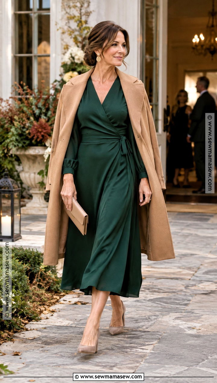 Forest Green Wrap Mother Of The Bride Midi Dress - 15 November Mother Of The Bride Dress Ideas