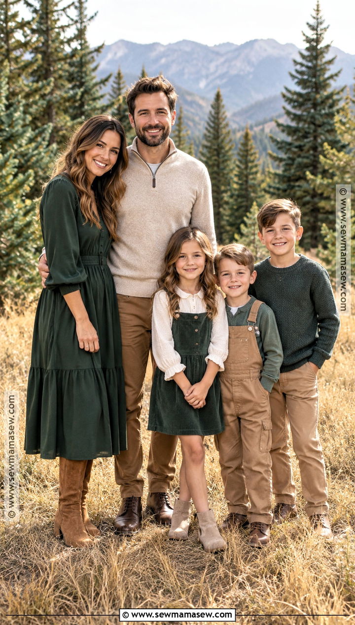 Forest Green and Beige Fall Family Photo Outfits - 15 Fall 2026 Family Photo Outfits