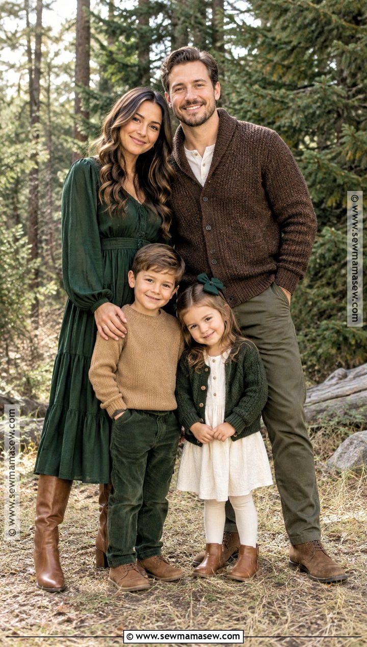Forest Green and Brown Family Photo Outfits - 15 fall photoshoot outfits family of 4