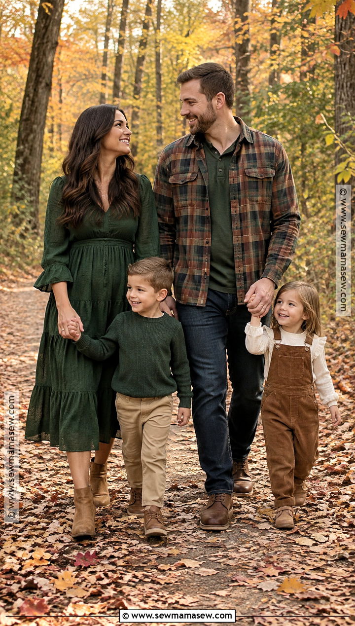 Forest Green and Brown Plaid Fall Family Photo Outfit - 15 fall family of 4 pictures outfits