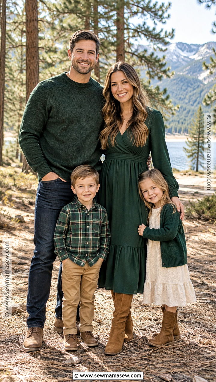 Forest Green and Cognac Fall Family Picture Outfits - 20 family of 4 fall picture outfits