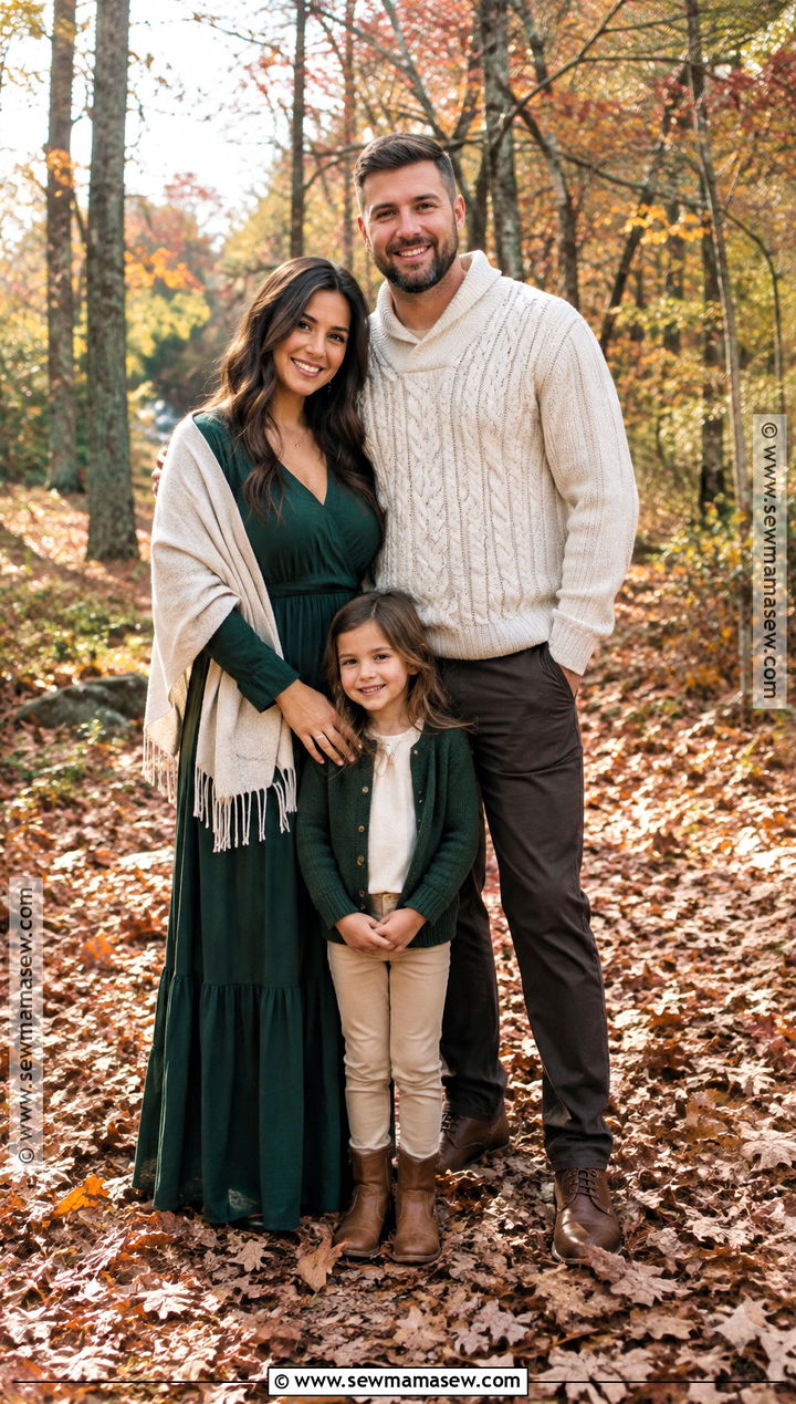 Forest Green and Cream Family of 3 Fall Photo Outfit - 20 family of 3 fall photo outfits