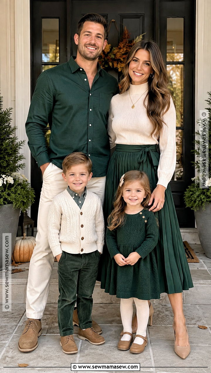 Forest Green and Cream Thanksgiving Family Outfit - 20 thanksgiving outfit ideas for family
