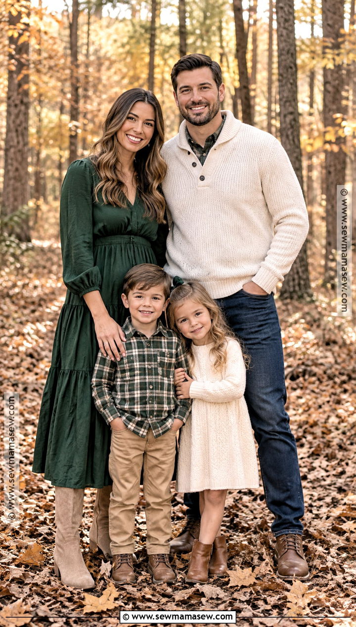 Forest Green and Ivory Fall Family Picture Outfits - 15 fall theme family picture outfits