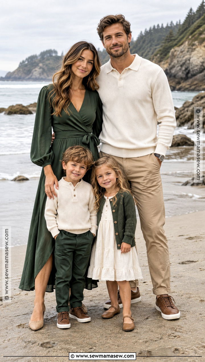 Forest Green and Khaki Fall Beach Family Outfit - 15 fall beach outfits for family pictures
