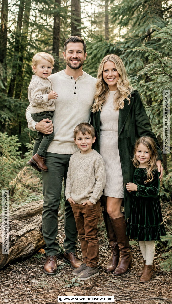 Forest Green and Oatmeal Family Photo Outfits - 15 fall family photo outfit inspiration ideas
