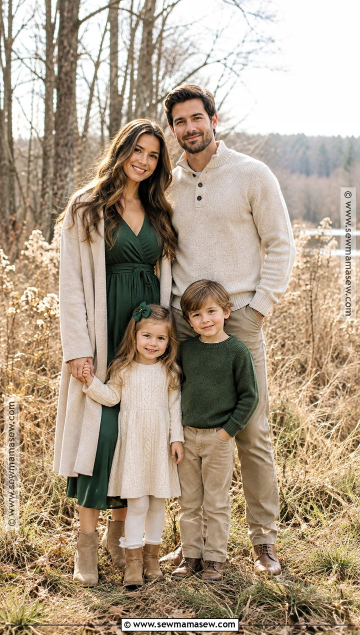 Forest Green and Oatmeal November Family Photo Outfits - 15 november family photos outfits