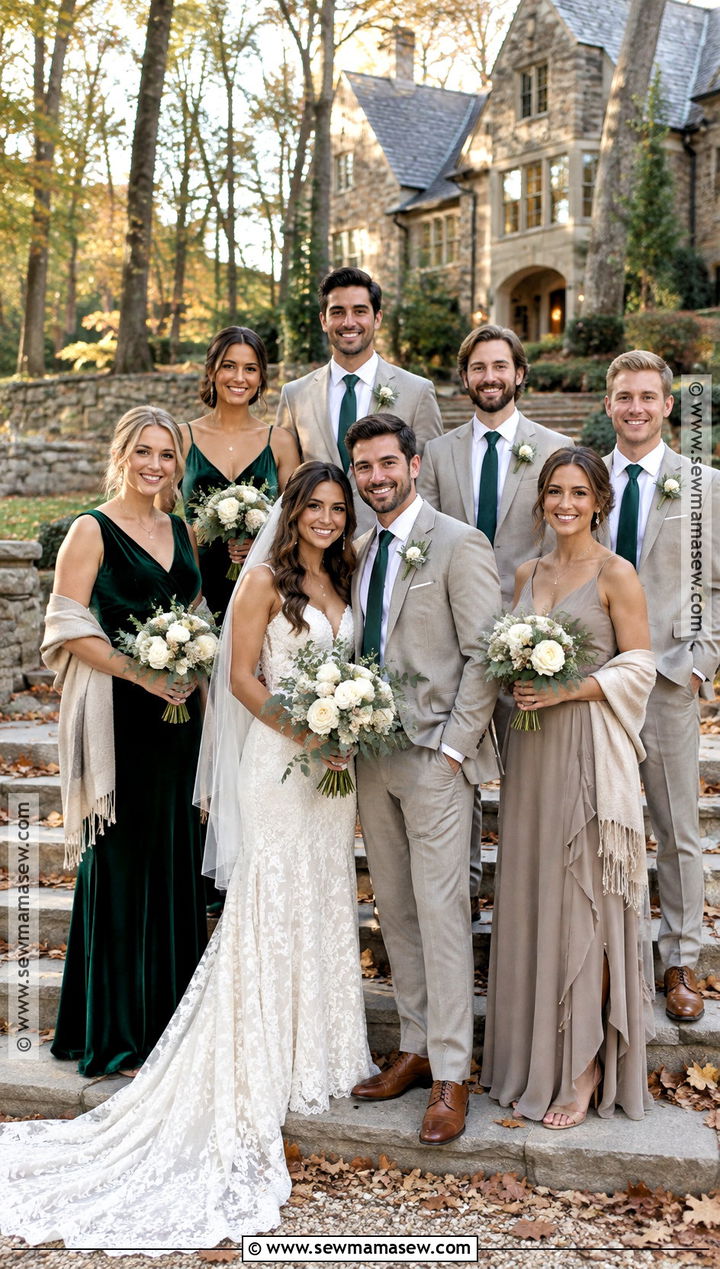 Forest Green and Taupe Bridal Party Attire - 15 Fall Bridal Party Attire Color Schemes Ideas