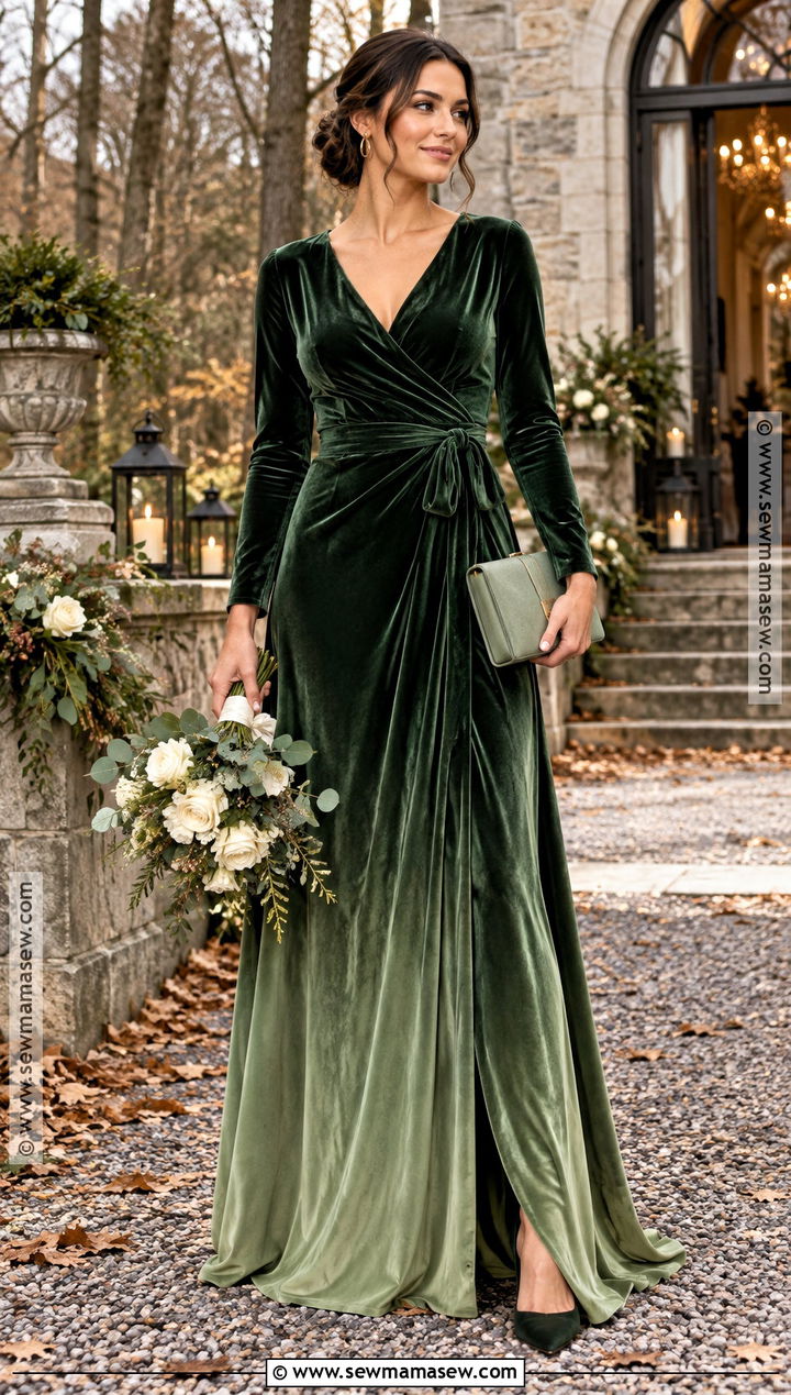 Forest Green to Sage Ombre Velvet Bridesmaid Dress - 15 fall wedding bridesmaid dresses ombre