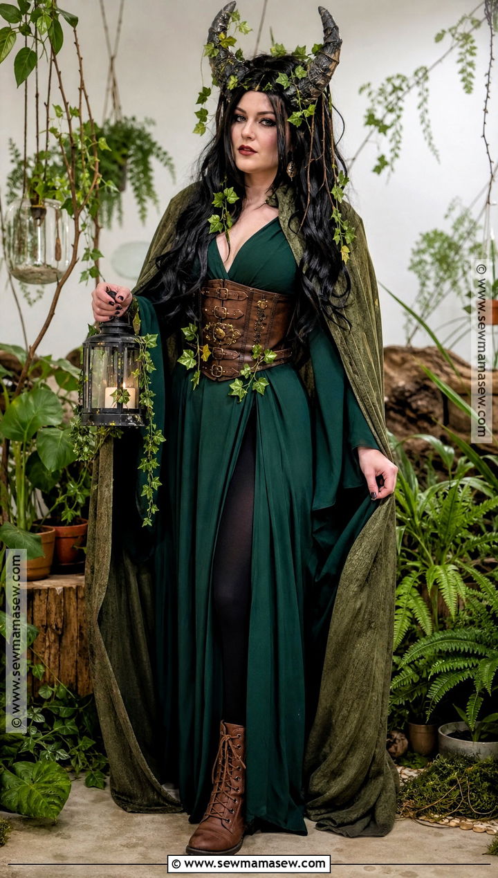 Forest Lilith Costume With Green Cape - 30 Lilith Costume Ideas