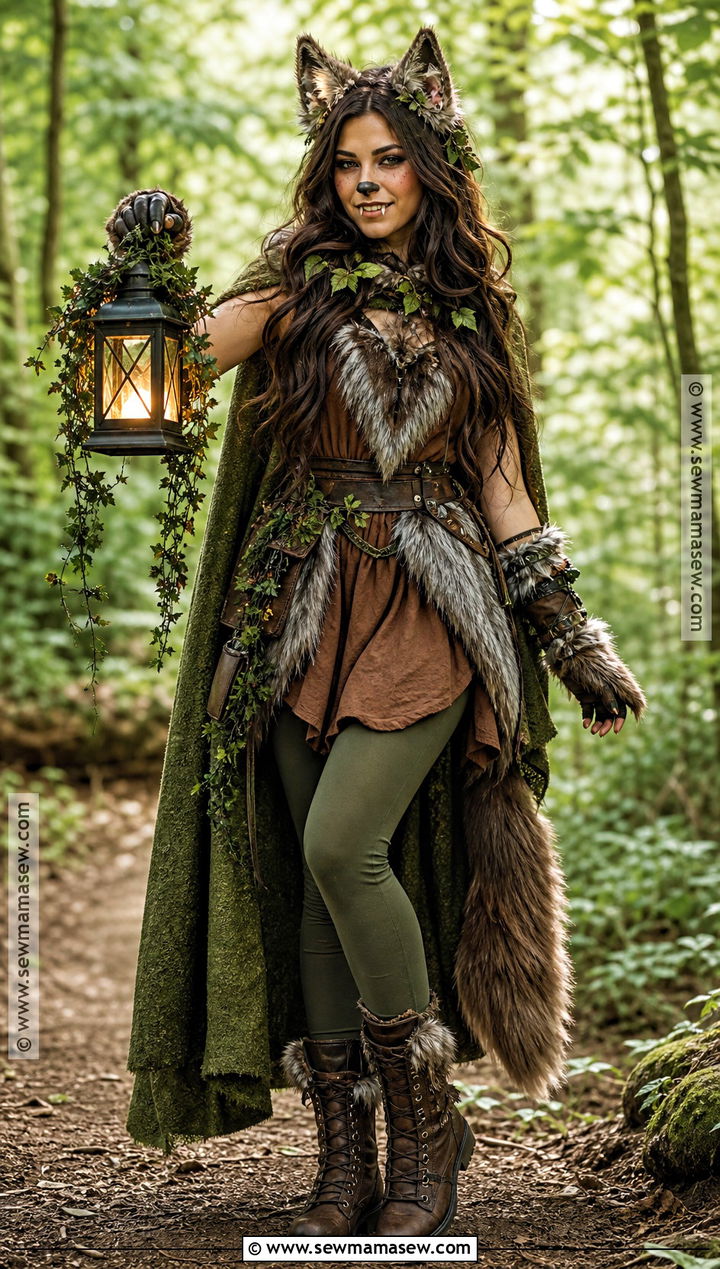 Forest Werewolf Costume With Green Cape - 30 werewolf costume ideas for females