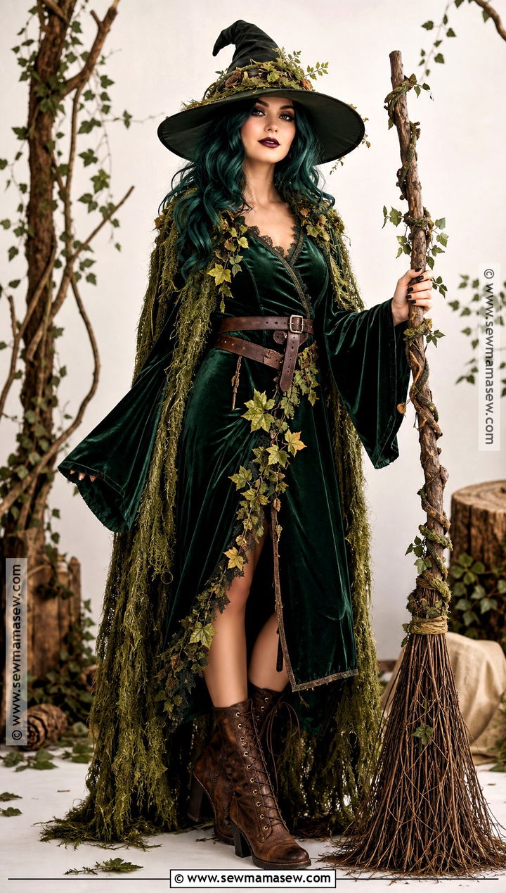 Forest Witch Costume With Green Velvet Dress - 35 scary halloween costume ideas for women