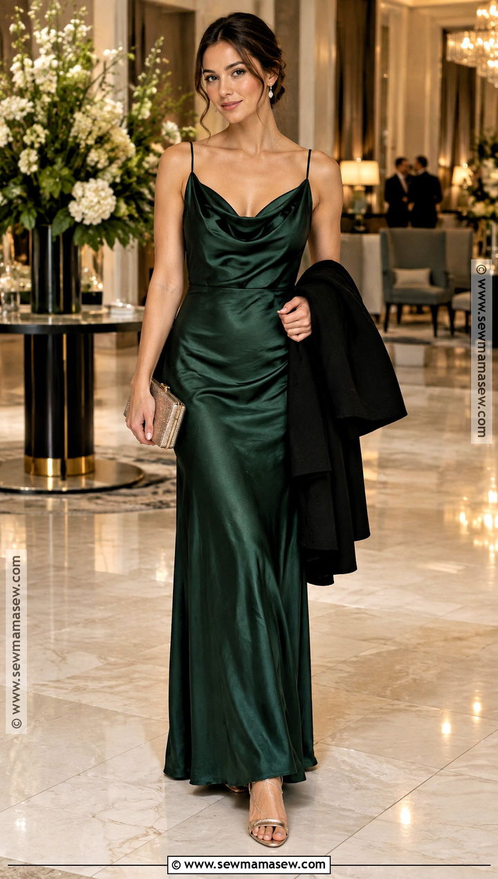 Formal Fall Wedding Satin Maxi Dress - 20 Fall Wedding Dress Code Ideas