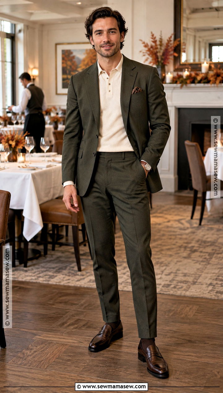 Formal Thanksgiving Suit Outfit With Knit Polo - 15 Thanksgiving Outfit Men Fall Ideas