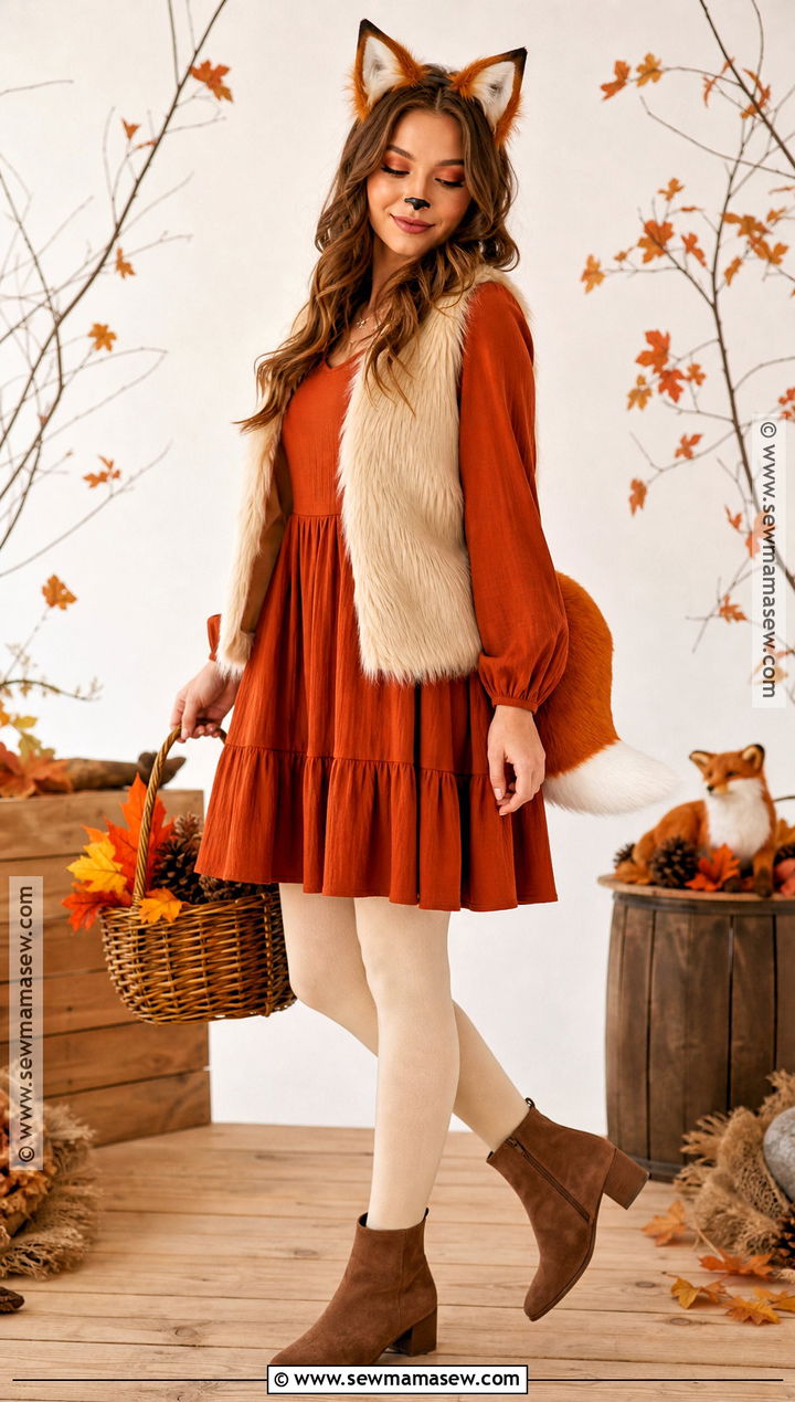 Fox Costume With Rust Orange Dress - 50 cute halloween costumes