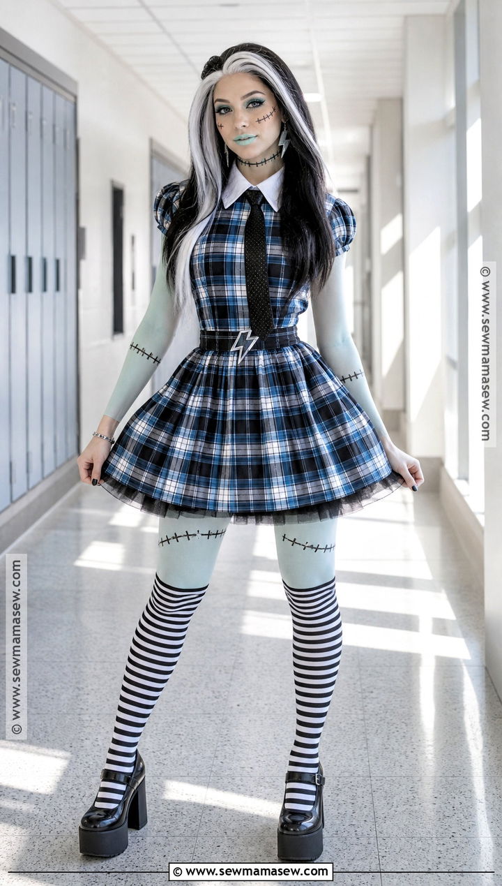 Frankie Stein Costume With Plaid Dress - 35 Monster High Dolls Costume Ideas