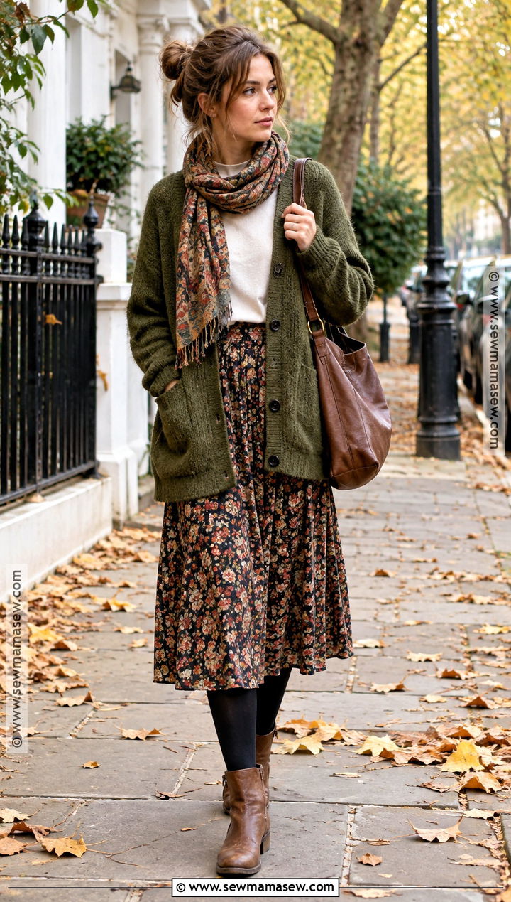 Frazzled English Woman Cardigan And Midi Skirt Outfit - 15 frazzled english woman autumn outfits