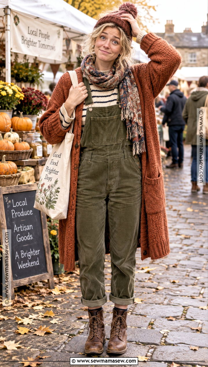 Frazzled English Woman Overalls And Striped Sweater Outfit - 15 frazzled english woman autumn outfits