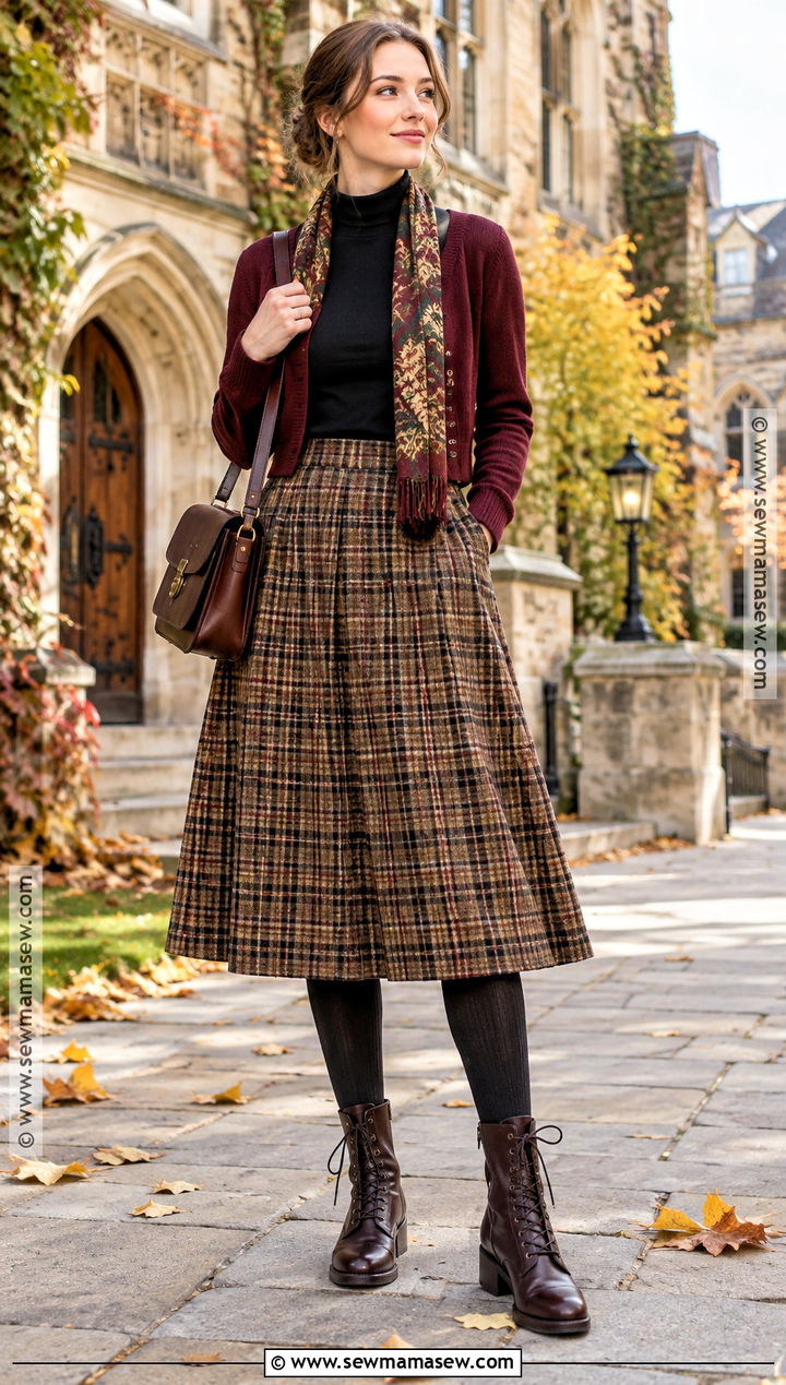 Frazzled English Woman Plaid Skirt And Turtleneck Outfit - 15 frazzled english woman autumn outfits