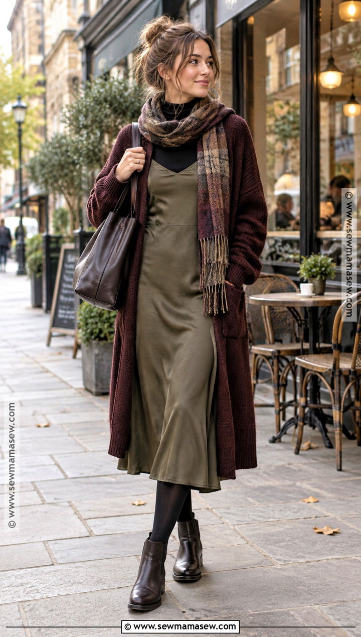 Frazzled English Woman Slip Dress And Knitwear Outfit - 15 frazzled english woman autumn outfits