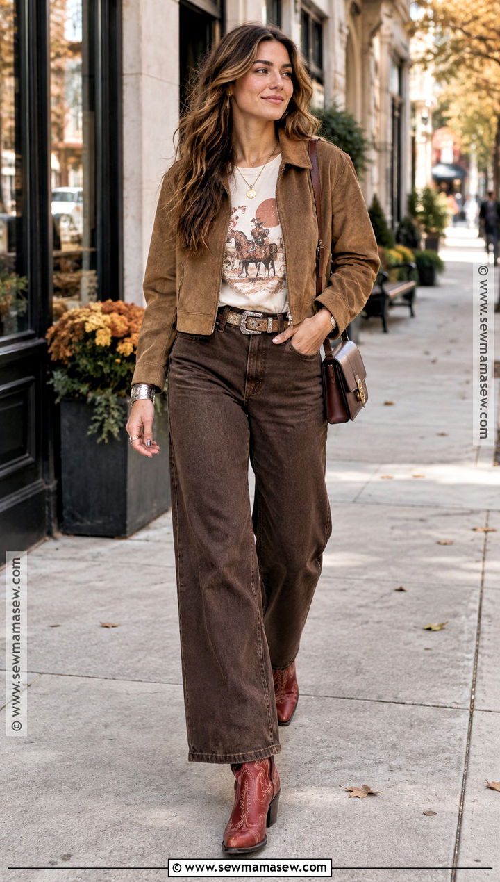Freebird Boots With Brown Wide Leg Jeans And Graphic Tee - 15 freebird boots outfit fall