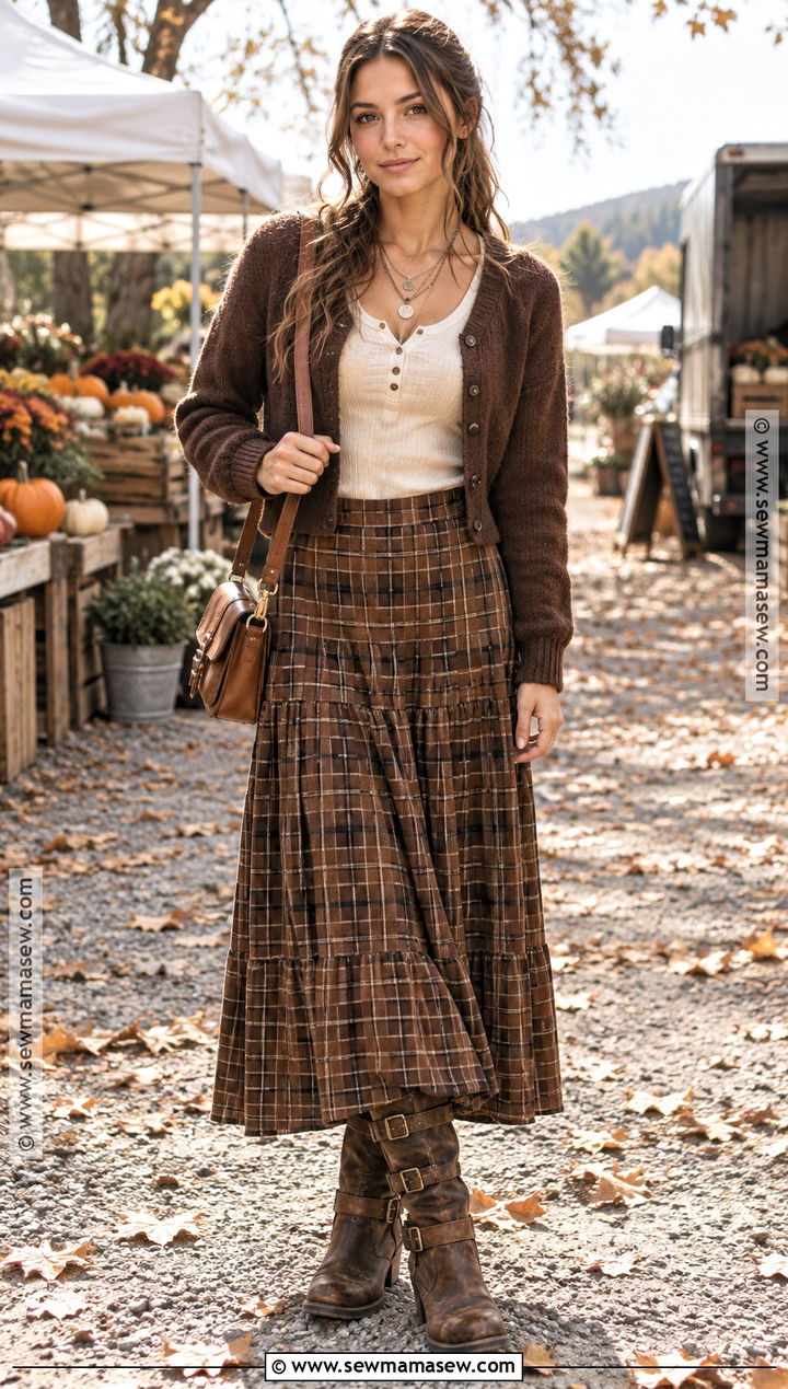 Freebird Boots With Plaid Maxi Skirt And Henley - 15 freebird boots outfit fall