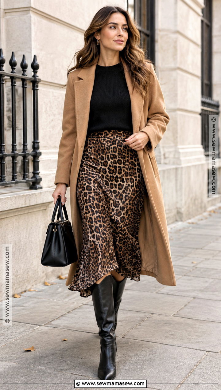 French Autumn Leopard Skirt and Black Knit Outfit - 25 French Autumn Style Ideas
