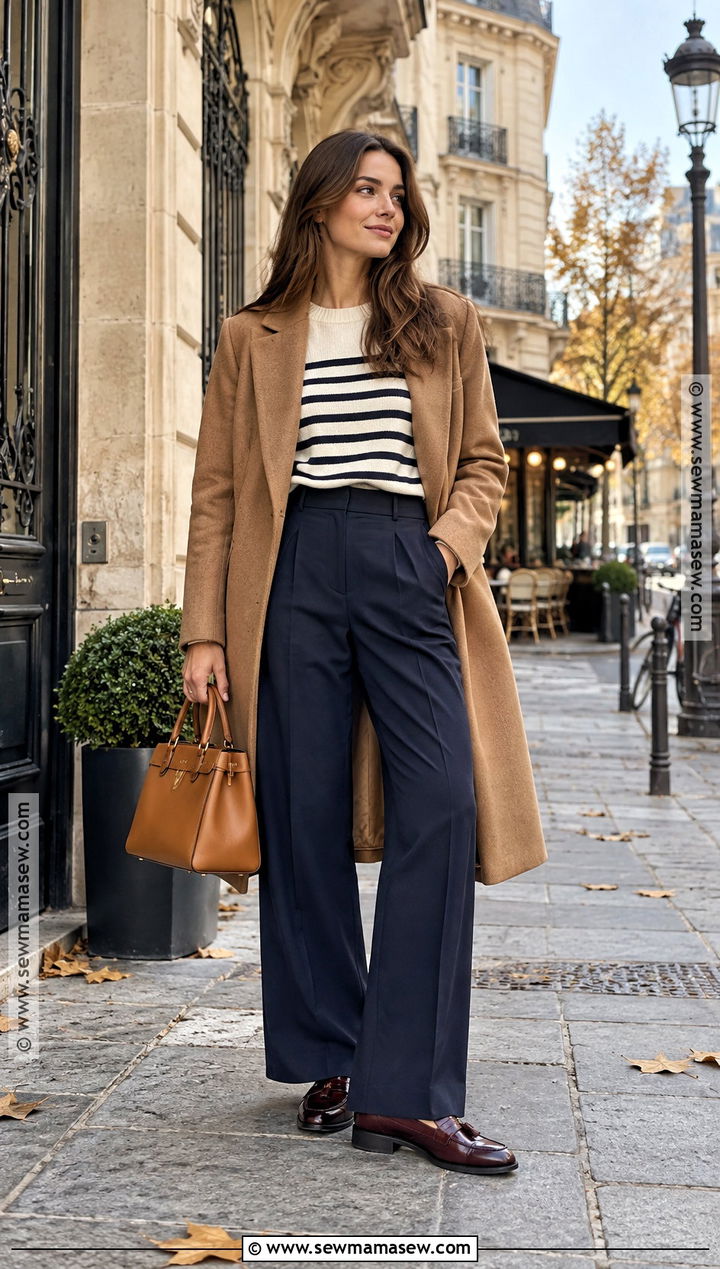 French Breton Sweater and Wide Leg Trousers Outfit - 25 french fall outfits