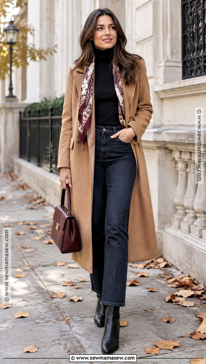French Camel Coat And Dark Denim Outfit - 15 french street style fall ideas