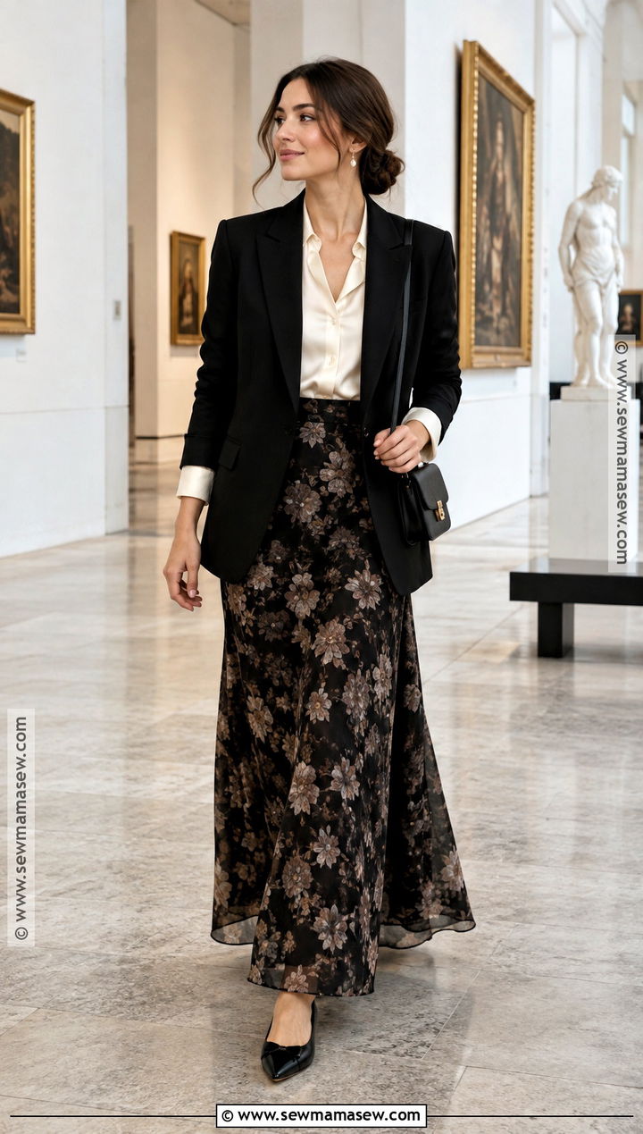 French Fall Black Blazer And Maxi Skirt Outfit - 15 french fall capsule wardrobe ideas 2026