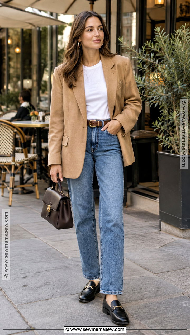 French Fall Blazer and Straight Jeans Outfit - 20 french girl fall style ideas