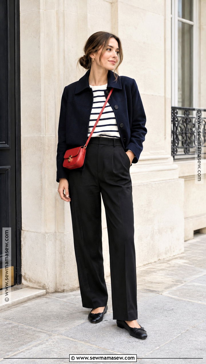 French Fall Breton Stripe and Trousers Outfit - 20 french girl fall style ideas