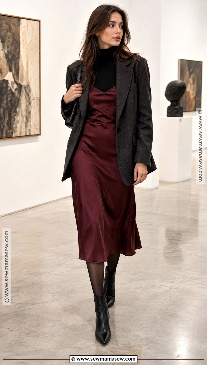 French Fall Slip Dress and Blazer Outfit - 20 french girl fall style ideas