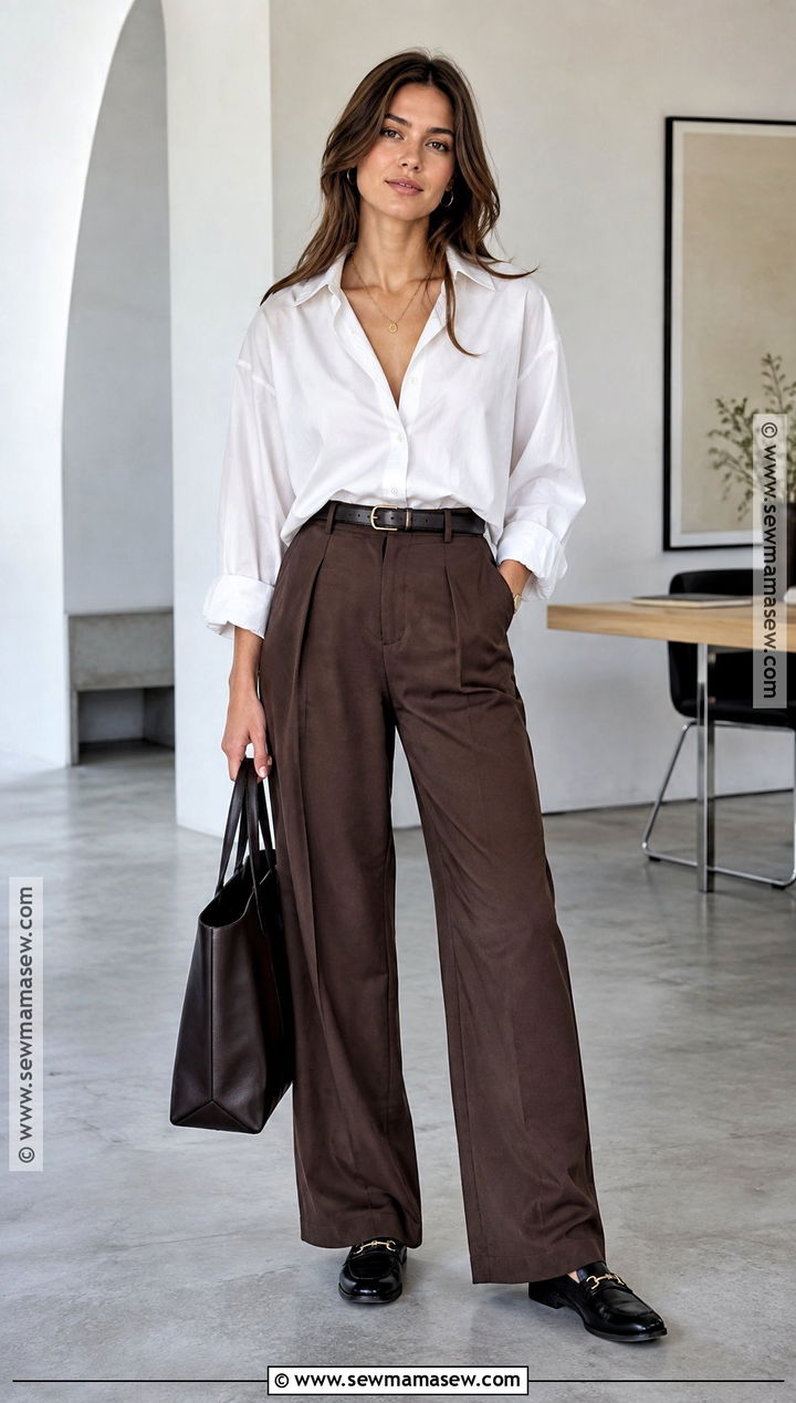 French Fall White Shirt and Wide Leg Trousers Outfit - 20 french girl fall style ideas