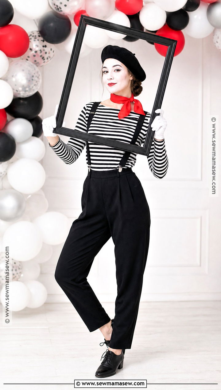 French Mime Costume With Striped Shirt - 30 Halloween Party Costume Ideas