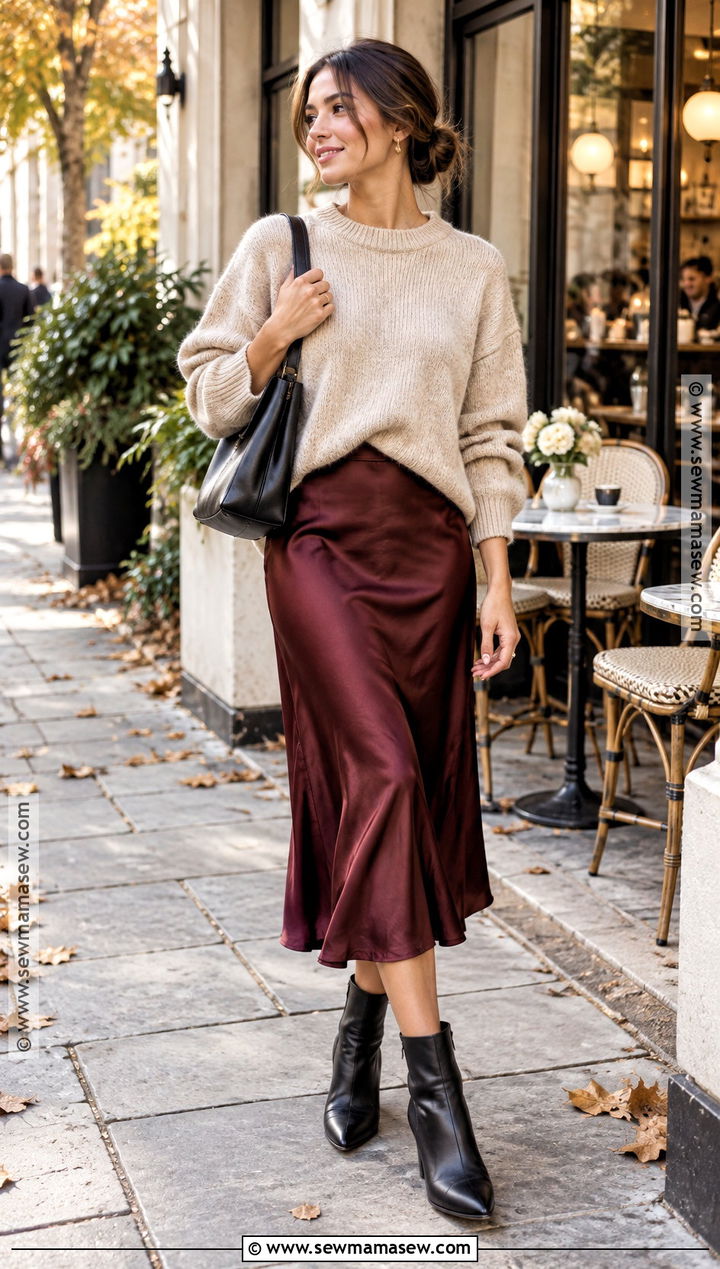 French Oversized Sweater And Slip Skirt Outfit - 15 fall french style outfits