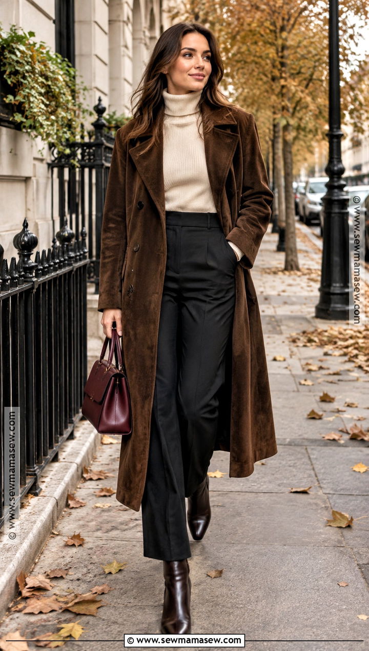 French Suede Coat and Turtleneck Outfit - 25 french fall outfits