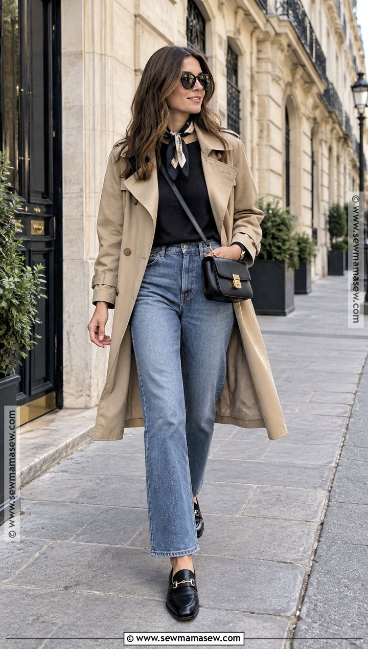 French Trench Coat and Straight Leg Jeans Outfit - 25 french fall outfits