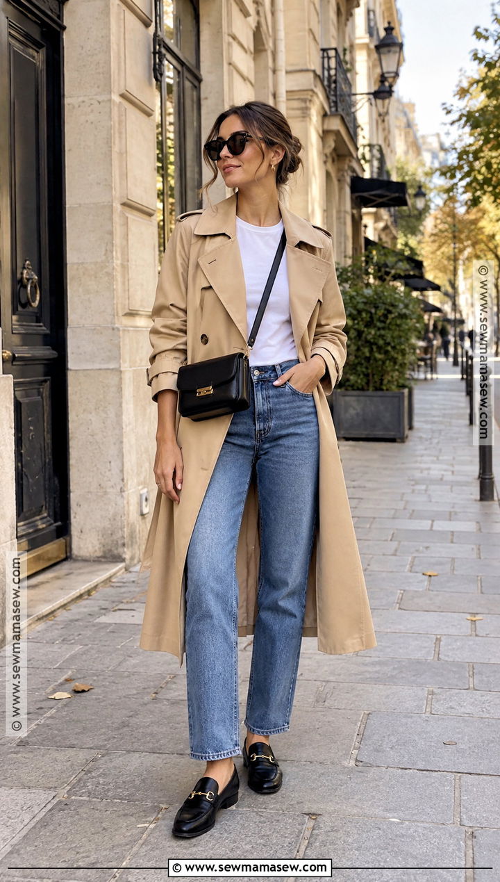 French Trench Coat and Straight Leg Jeans Outfit - 15 classic french fall outfits