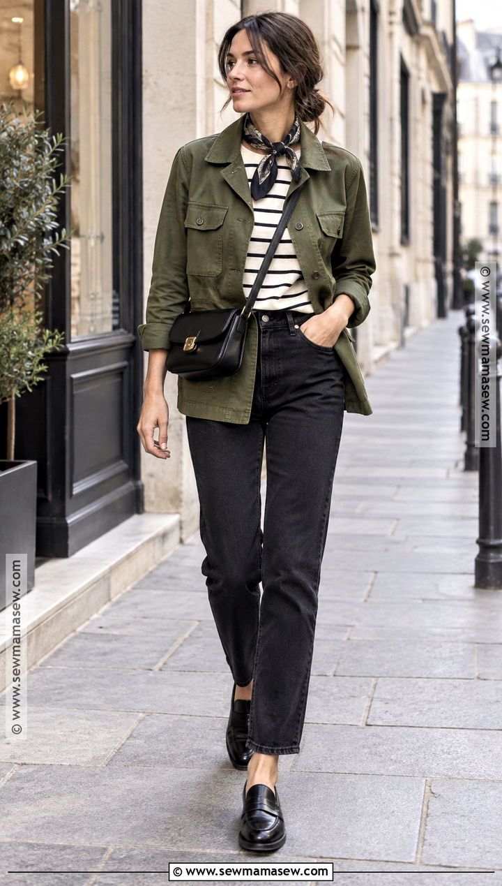 French Utility Jacket And Black Jeans Outfit - 15 french street style fall ideas