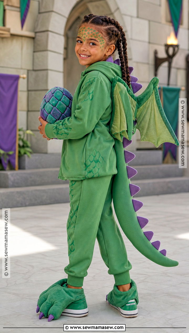 Friendly Dragon Costume With Green Wings - 30 Cute Girl Halloween Costumes