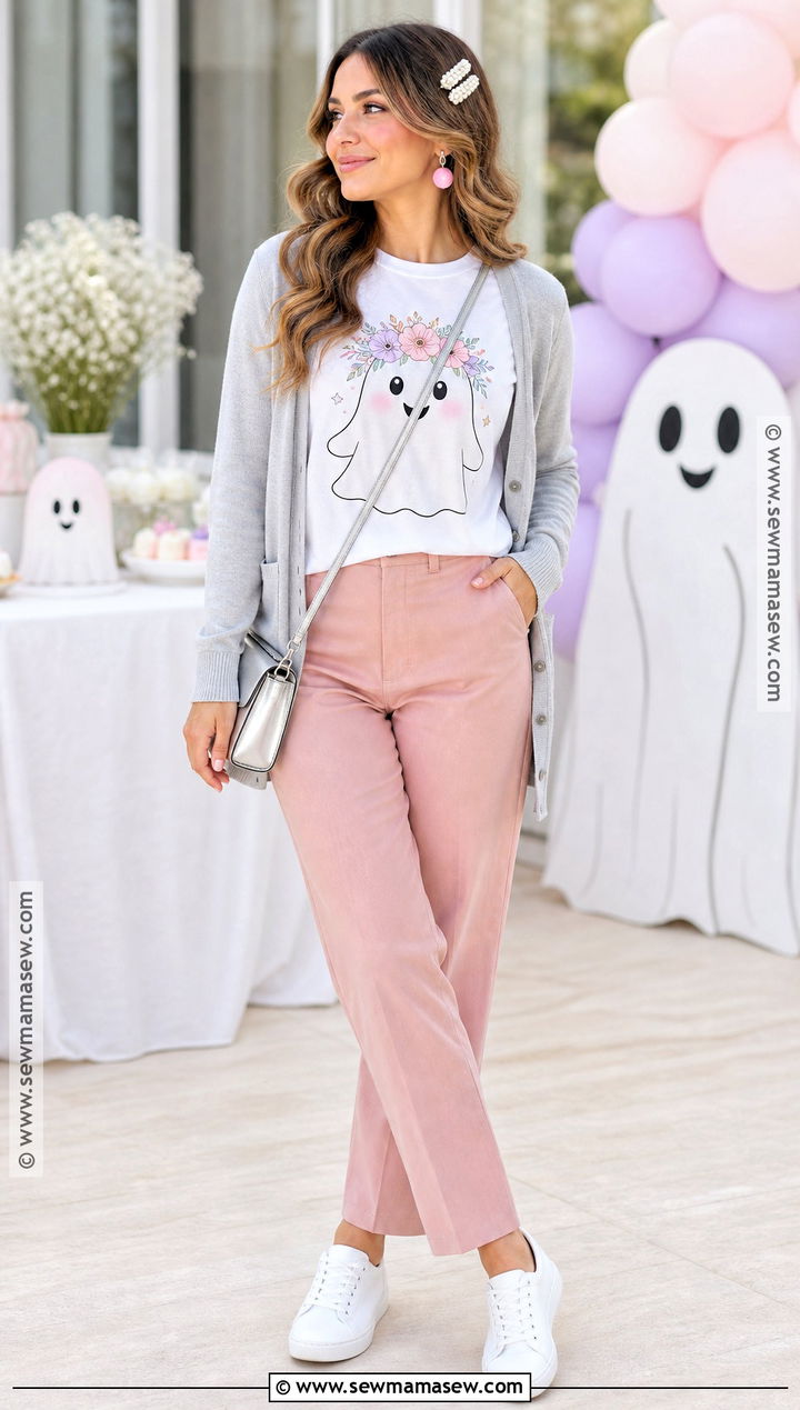Friendly Ghost Halloween Shirt With Pink Pants - 35 Halloween Shirt Ideas