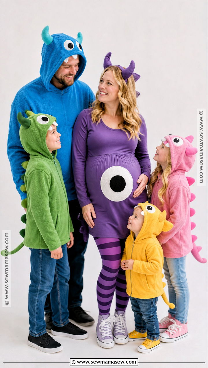 Friendly Monster Family Costume - 30 pregnant halloween costumes for family